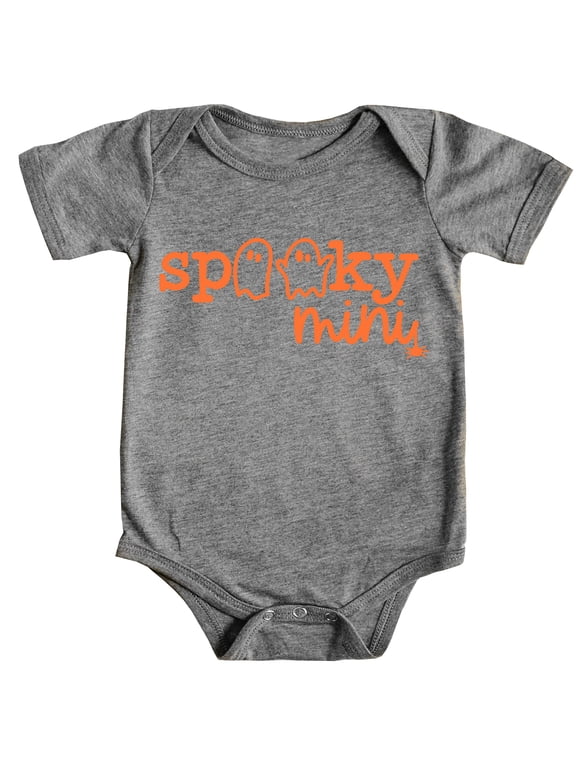 Spooky Mini Ghost Halloween Shirts and Bodysuits for Infant Baby and Toddler Orange on Granite Heather Bodysuit 6 Months