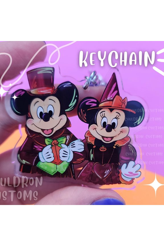 Spooky Mouse Halloween Couple Keychain 2.5 Inch Clear Acrylic Double-Sided Keychain | Love | Witch | Cute Keychain (1 keychain)
