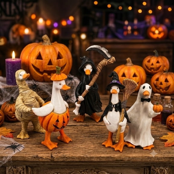 Spooky Mummy Duck Figurine, Cute Resin Duck Statue for Halloween Living Room Shelf Display, 1-Piece