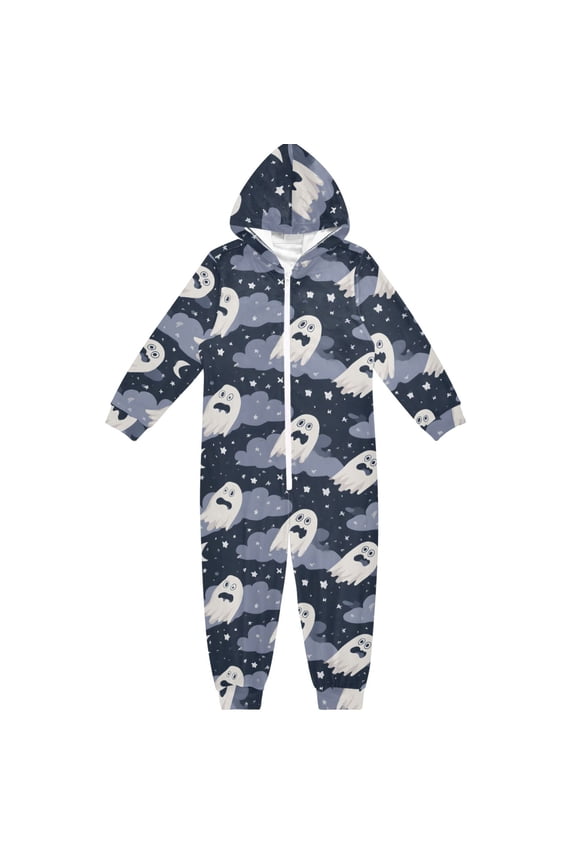 Spooky Night Ghosts One Piece Pajamas Soft Jumpsuit Cozy Sleep and Play Romper Zipper and Pockets 4T