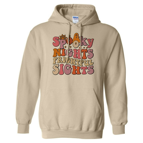 Spooky Nights Frightful Sights Hoodie Sweatshirt Unisex Medium Sand