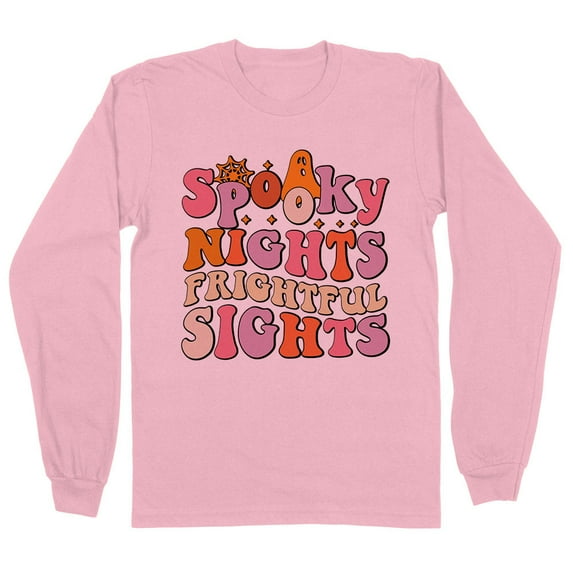 Spooky Nights Frightful Sights Long Sleeve Shirt Unisex Large Pink