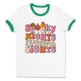 thumbnail image 1 of Spooky Nights Frightful Sights Ringer Tee Shirt Unisex 2X-Large White/Kelly Green, 1 of 5