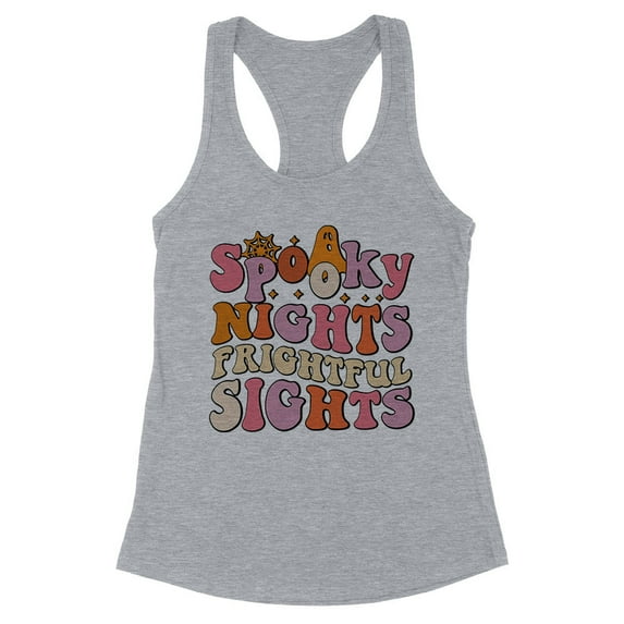 Spooky Nights Frightful Sights Tank Top Fitted Racerback Women's 2X-Large Heather Grey