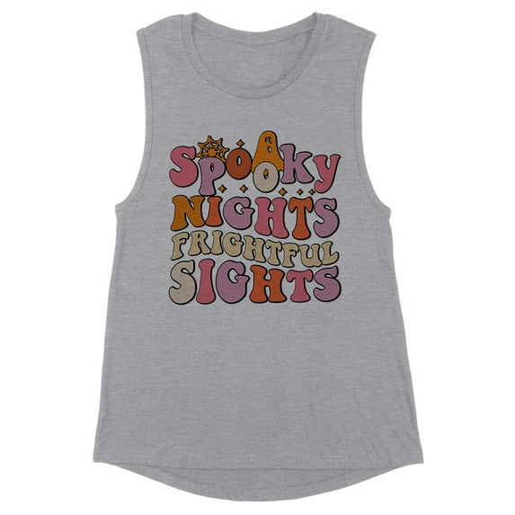 Spooky Nights Frightful Sights Women's Muscle Tank 2X-Large Heather Grey