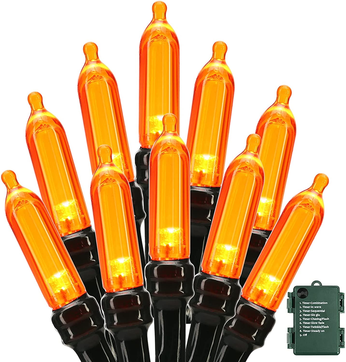 Spooky Orange Halloween Lights, 33ft 100 LED Battery Operated Halloween