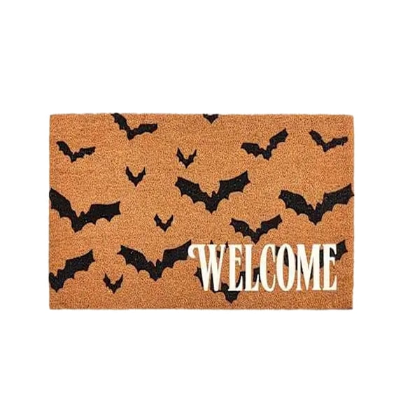 Spooky Pattern Halloween Coir Look Doormat, Anti Shed Welcome Front Door Entryway Floor Rug, Seasonal Fall Holiday Decor For Porch Outdoor Home Entrance