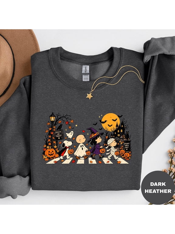 Spooky Peanuts Sweatshirt – Snoopy Charlie Brown Trick or Treat Crewneck – Vintage Halloween Cartoon Gift