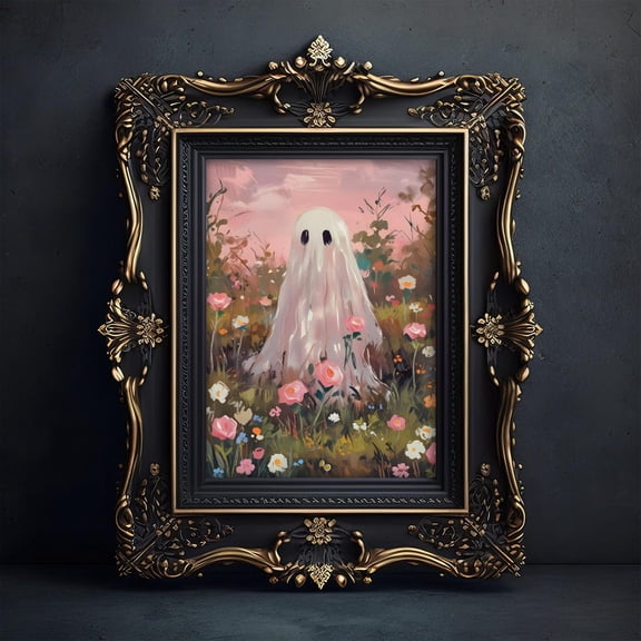 Spooky Pink Wildflower Wall Art Floral Ghost Print Pink Decor Ghost Flower Cute Botanical Ghost Art Dark Academia Decor Wall Art, Modern Wall Decor, 12x18 UNFRAMED