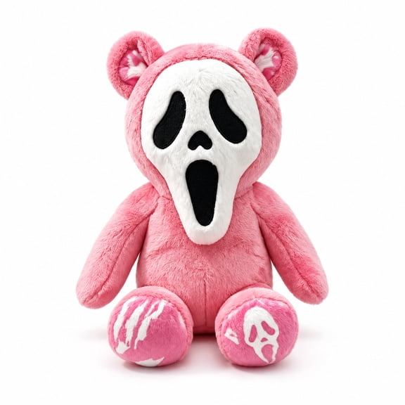 Spooky Plush Bear with White Face, Polyester Stuffed Animal for Adult Halloween Decor