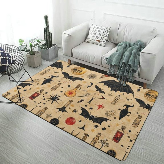 Spooky Potion Bat Pattern Carpet Living Room Sofa Non-Slip Wear-Resistant Mat Bedroom Soiled Floor Mat Home Decoration