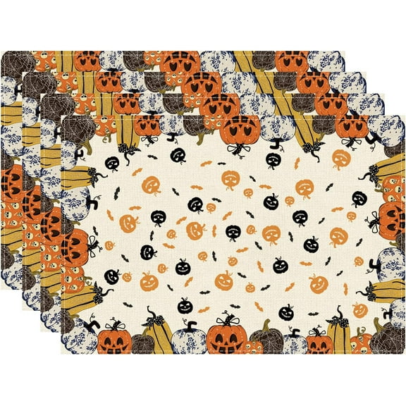 Spooky Pumpkin Halloween Placemats Set of 4 Table Mats for Party Home Kitchen Dining Table Decorations 12x18 Inch