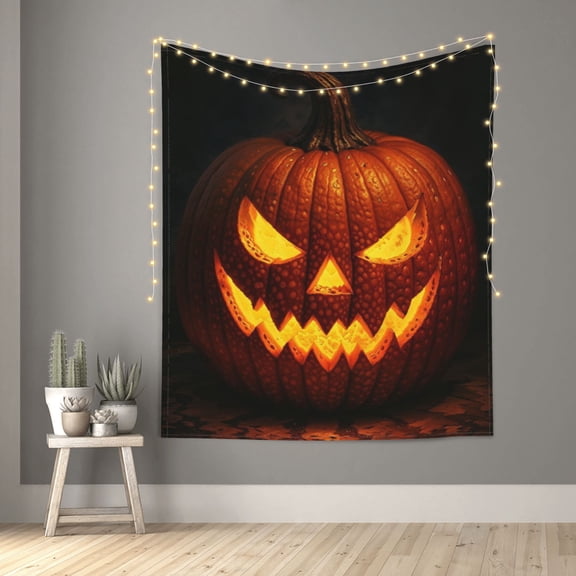Spooky Pumpkin Halloween Tapestry Indian Wall Hanging Tapestries Room Decor for Bedroom Living Room Dorm 60X50inch