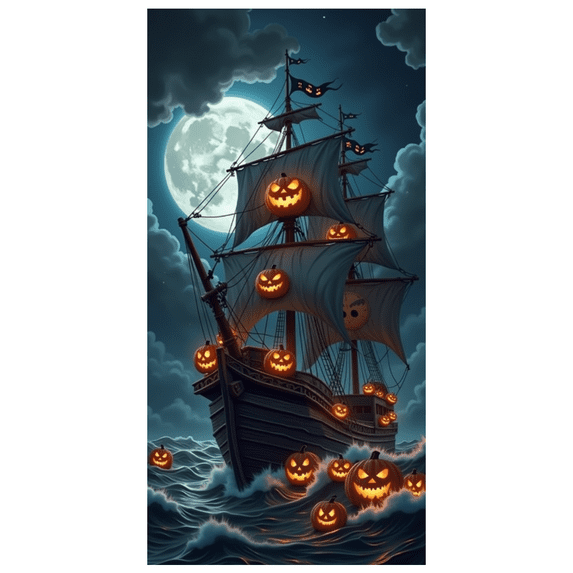 Spooky Pumpkin Pirate Ship Banner Halloween Decoration Night Scene for Party Decoration Halloween Event