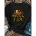 thumbnail image 1 of Spooky Pumpkin Scarecrow Graphic Tee Womens Halloween Design Loose Fit Comfort Cotton T-Shirt Black S-5XL, 1 of 5