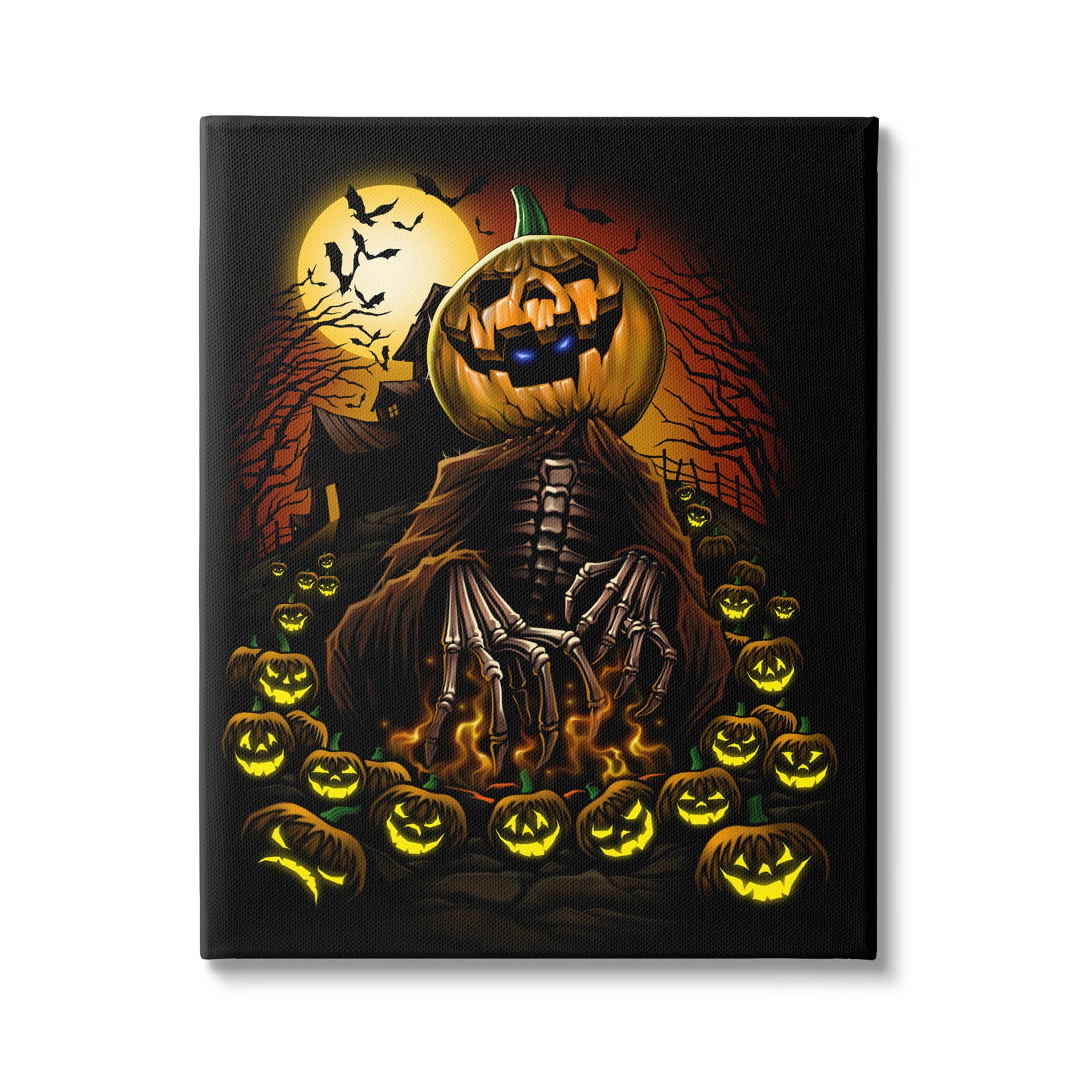 Spooky Pumpkin Skeleton Haunted Woods Holiday Graphic Art Gallery Wrapped Canvas Print Wall Art