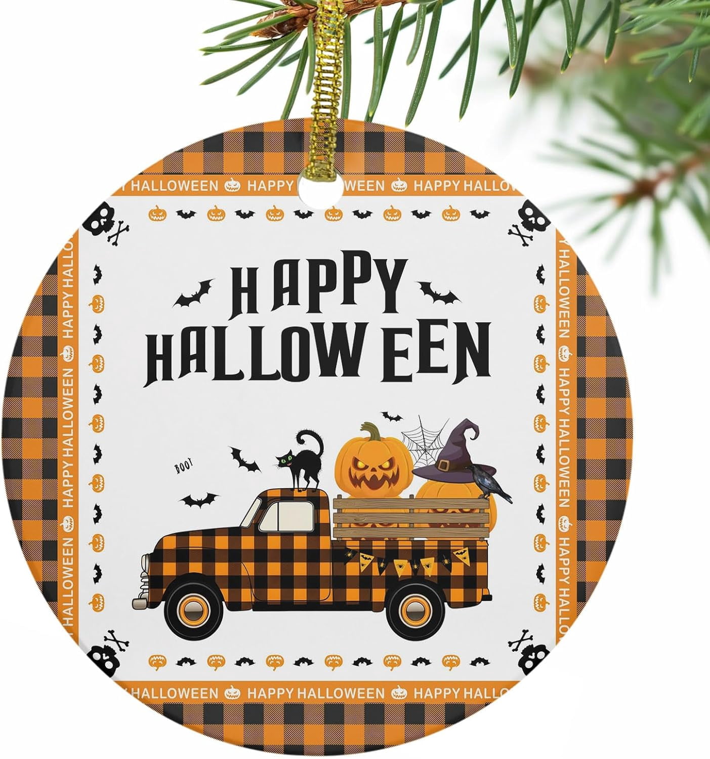 Spooky Pumpkins Truck Black Cat Orange Halloween 2026 Double-Sided ...