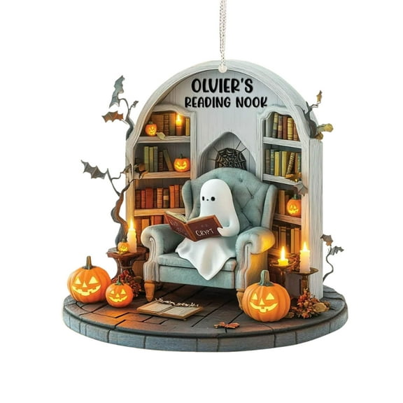 Spooky Reading Ghost Hanging Ornament Halloween Home Decor Pendant 1 Piece - Spooky Cute Multi Scene(A)