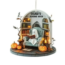 Spooky Reading Ghost Hanging Ornament Halloween Home Decor Pendant 1 Piece - Spooky Cute Multi Scene(A)