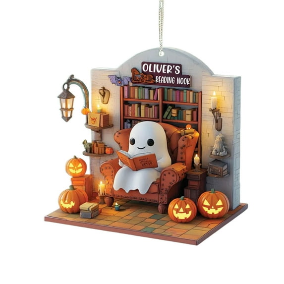 Spooky Reading Ghost Hanging Ornament Halloween Home Decor Pendant 1 Piece - Spooky Cute Multi Scene(C)
