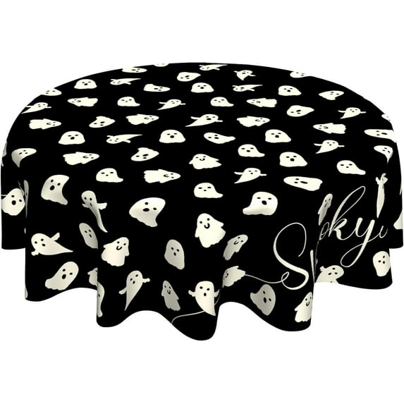 Spooky Round Tablecloth 60 inch Halloween Table Cloth Ghost Table Cloths Halloween Decorations for Home Kitchen Dining Black