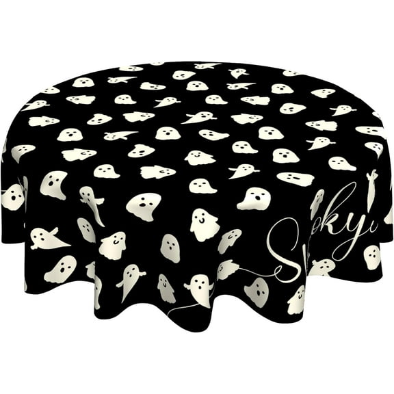 Spooky Round Tablecloth 60 inch Halloween Table Cloth Ghost Table Cloths Halloween Decorations for Home Kitchen Dining Black