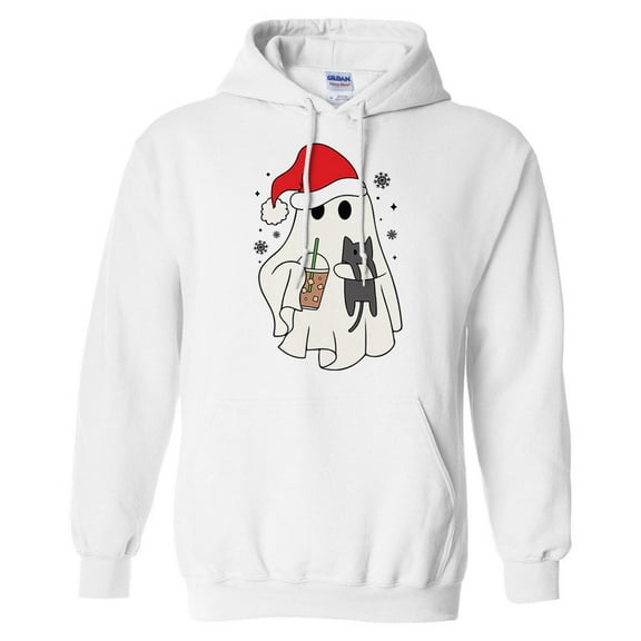 Spooky Santa Ghost Hoodie Sweatshirt Unisex Large White