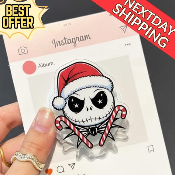 Spooky Santa Skeleton Magnetic Phone Grip Candy Cane Holiday Holder, Christmas MagSafe Accessory , Amazing Christmas gift H8
