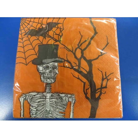 Spooky Scenes Skeleton Bat Spider Orange Halloween Party Paper Beverage Napkins