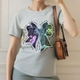 thumbnail image 1 of Women's Season Bow Tee Halloween Graphic T Shirt Tops Purple Orange Mysterious Ghostly Fashion Design Gray S-3XL, 1 of 5