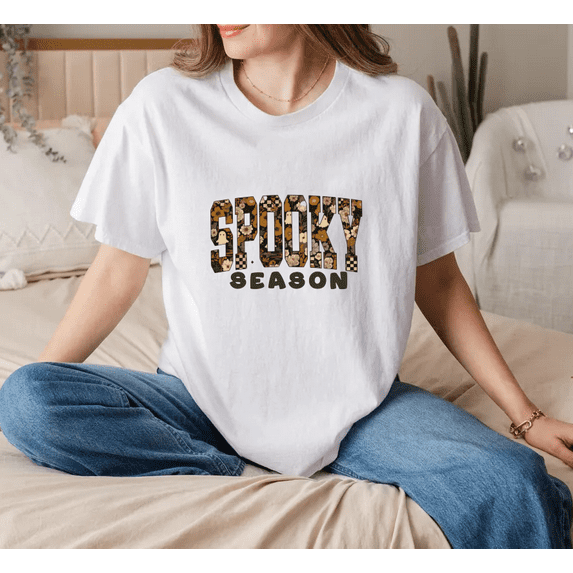 Spooky Season Creepy Quote Halloween Casual Outfit Graphic Print Daily Unisex T-Shirt, for men & women, up to size 5XL
