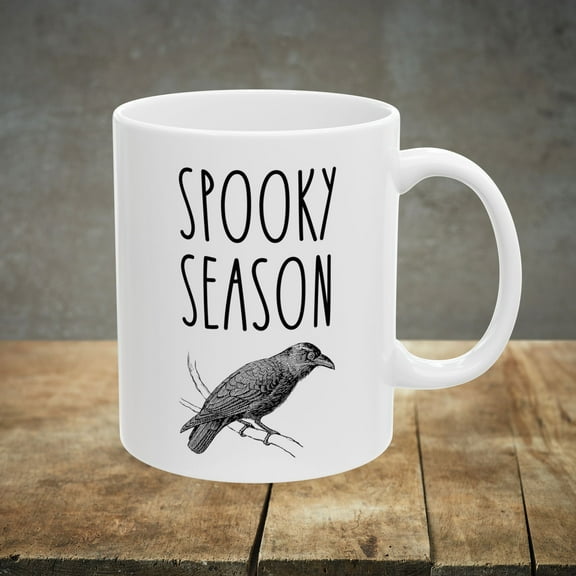 Spooky Season Crow Mug, Rae Dunn Inspired Ceramic Coffee Cup, 11oz or 15oz