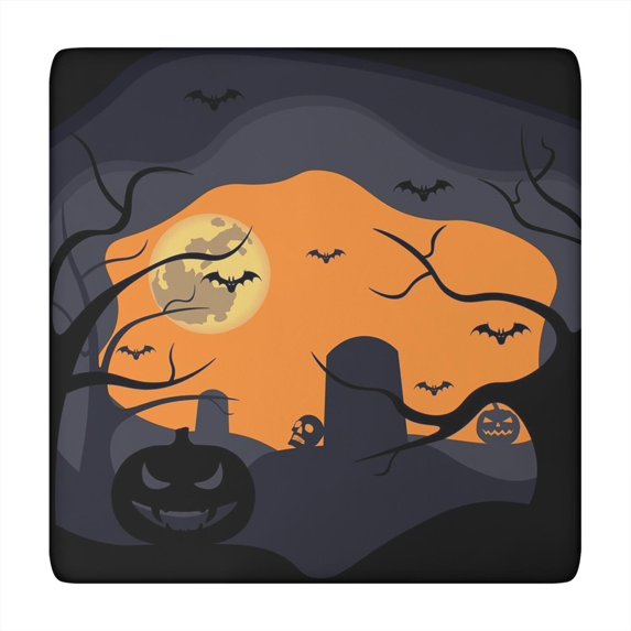 Spooky Season Elastic Edge Tablecloth 34x34 Inch Square - Halloween Themed Stretch Fit Perfect for Dining Table Protection