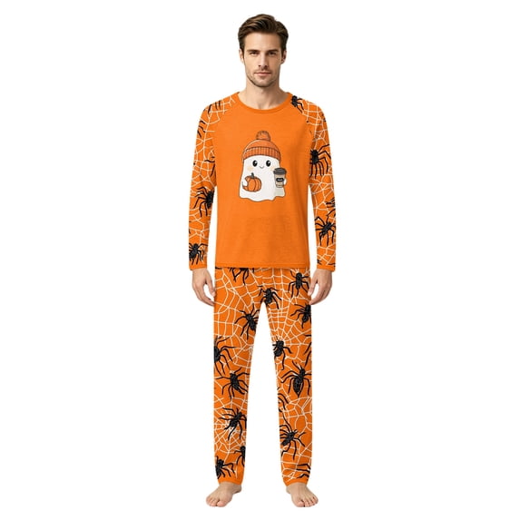 Spooky Season Family Matching Sleepwear Cute Bat and Moon Print Long Sleeve Top and Pants Holiday Loungewear Sets