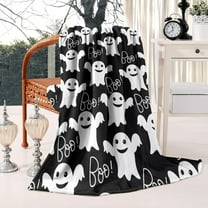 Spooky Season Flannel Throw Blanket, 50" x 60" Halloween Ghost Witch Design - Ultra Soft Plush Blanket for Sofa, Bedroom & Family Movie Night