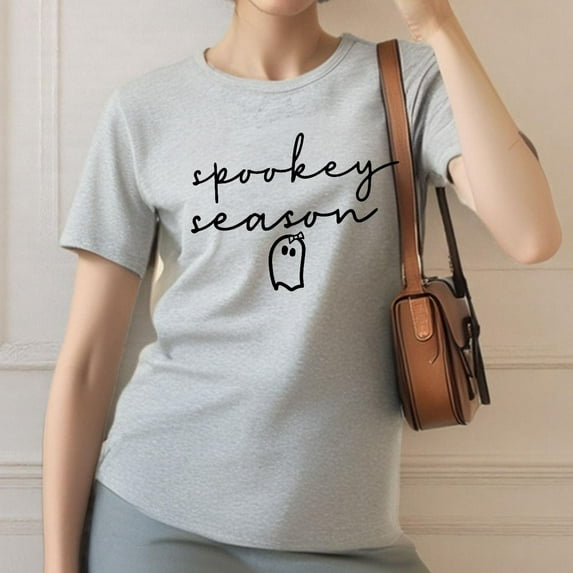 Spooky Season Ghost Tee Halloween Graphic T Shirt Tops Cute Fashion and Comfortable Casual Comfort Fit Gray S-3XL