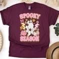 thumbnail image 1 of Spooky Season Graphic T-Shirt | Cute Pastel Ghost and Pumpkin Tee, Maroon, Size M, 1 of 6