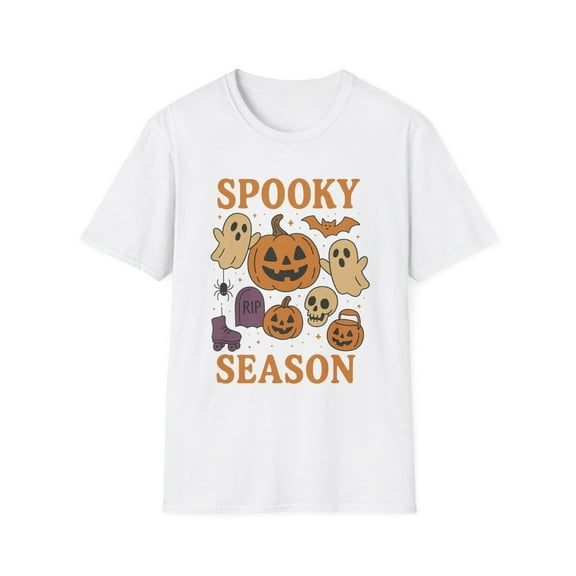 Spooky Season Graphic Tee Cute Ghosts Pumpkins Design Halloween Fall Fashion Comfort T-Shirt White S-5XL