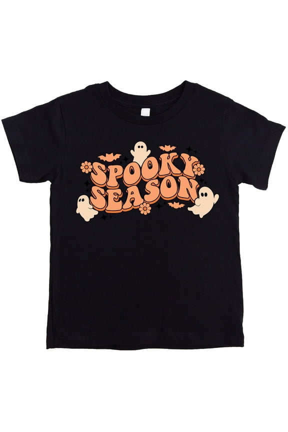 Spooky Season Groovy Ghosts T-Shirt for Baby and Toddler Youth Girls Halloween Outfit Black Shirt 18 Months