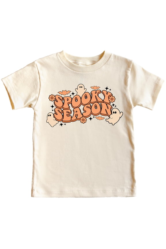 Spooky Season Groovy Ghosts T-Shirt for Baby and Toddler Youth Girls Halloween Outfit Natural Shirt 12 Months