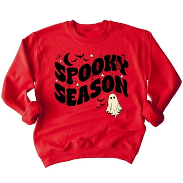 Spooky Season Halloween Shirt Cute Ghost Costume Crewneck Sweatshirt, S, Red