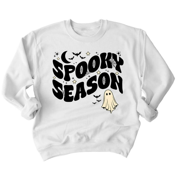 Spooky Season Halloween Shirt Cute Ghost Costume Crewneck Sweatshirt, S, White