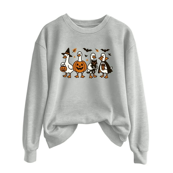 Spooky Season Halloween Sweatshirts for Women 2025 Crewneck Funny Goose Ghost Graphic Sweatshirt Pullover Tops