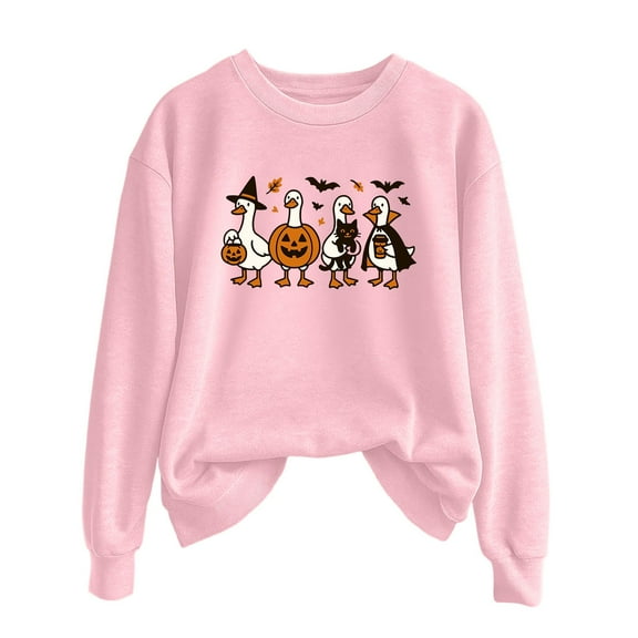 Spooky Season Halloween Sweatshirts for Women 2025 Crewneck Funny Goose Ghost Graphic Sweatshirt Pullover Tops