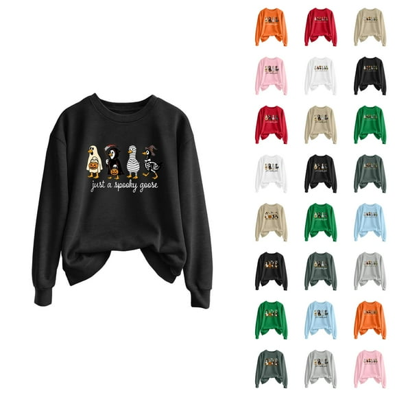 Spooky Season Halloween Sweatshirts for Women 2025 Crewneck Funny Goose Ghost Graphic Sweatshirt Pullover Tops