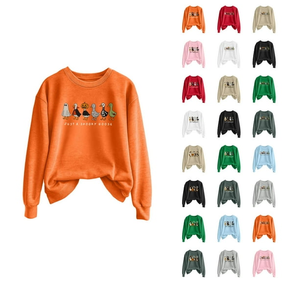 Spooky Season Halloween Sweatshirts for Women 2025 Crewneck Funny Goose Ghost Graphic Sweatshirt Pullover Tops