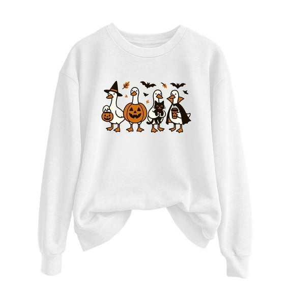 Spooky Season Halloween Sweatshirts for Women 2025 Crewneck Funny Goose Ghost Graphic Sweatshirt Pullover Tops