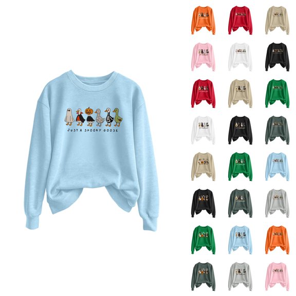 Spooky Season Halloween Sweatshirts for Women 2025 Crewneck Funny Goose Ghost Graphic Sweatshirt Pullover Tops
