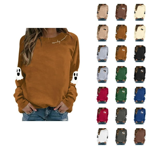 Spooky Season Halloween Sweatshirts for Women 2025 Long Sleeve Crewneck Cute Ghost Graphic Sweatshirt Pullover Tops