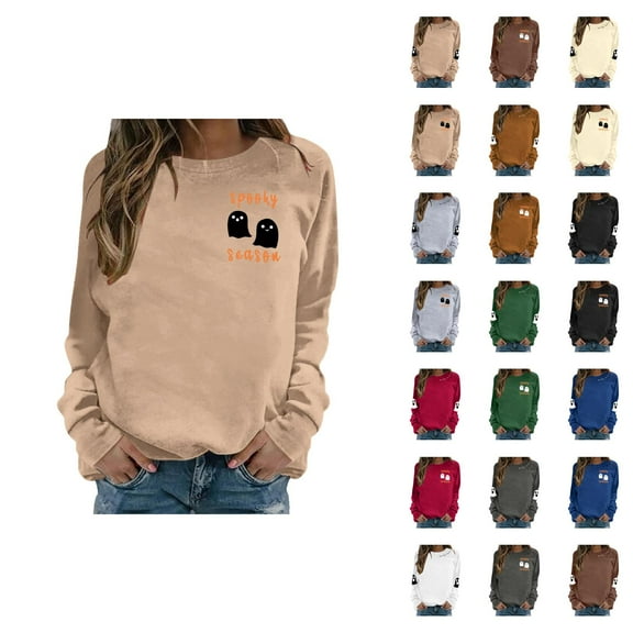 Spooky Season Halloween Sweatshirts for Women 2025 Long Sleeve Crewneck Cute Ghost Graphic Sweatshirt Pullover Tops